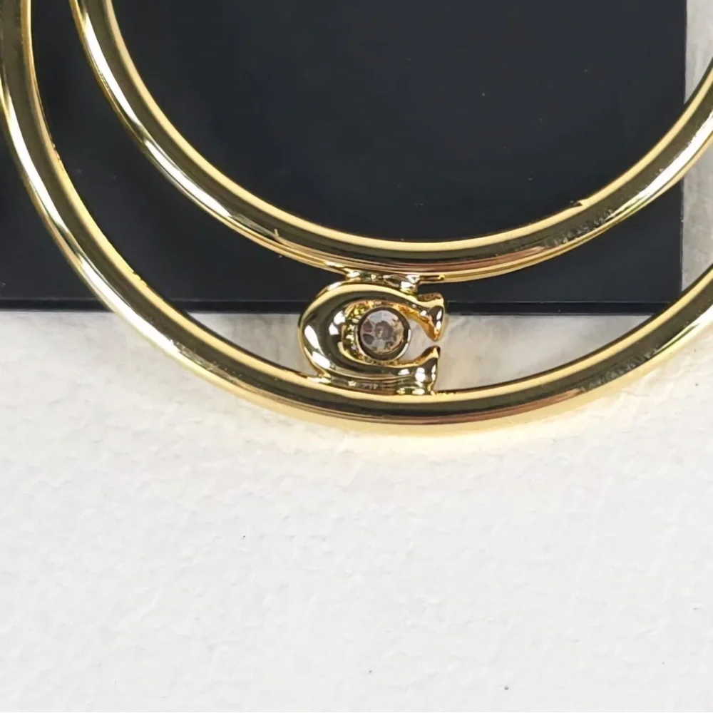 NWT COACH Women's Signature Double Hoop Gold Earrings with Cubic Zirconia Detail - Picture 11 of 13